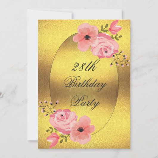 28e verjaardag Faux Gold Foil Waterverf Flowers Kaart (Voorkant)