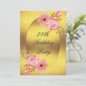 28e verjaardag Faux Gold Foil Waterverf Flowers Kaart (Staand voorkant)