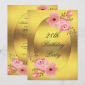 28e verjaardag Faux Gold Foil Waterverf Flowers Kaart (Voorkant / Achterkant)