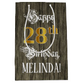 28e verjaardag: Faux Gold look & Faux Wood Pattern Medium Cadeauzakje (Voorkant)