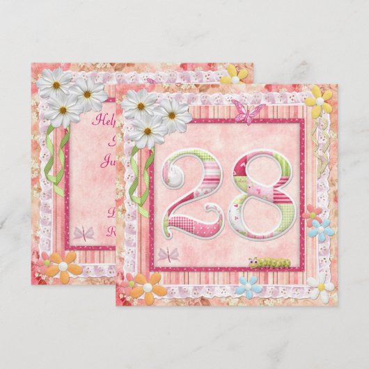 28e verjaardag feest scrapbooking stijl kaart (Voorkant / Achterkant)