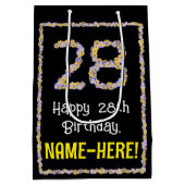 28e verjaardag: Floral Flowers Number, Custom Name Medium Cadeauzakje (Achterkant)