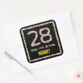 28e verjaardag: Floral Flowers Number, Custom Name Vierkante Sticker (Envelop)