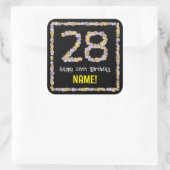 28e verjaardag: Floral Flowers Number, Custom Name Vierkante Sticker (Tas)