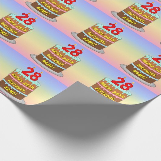 28e verjaardag: Fun Cake and Candles + Custom Name Cadeaupapier (Hoek)