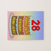 28e verjaardag: Fun Cake and Candles + Custom Name Legpuzzel (Horizontaal)