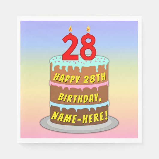 28e verjaardag: Fun Cake and Candles + Custom Name Servet (Voorkant)