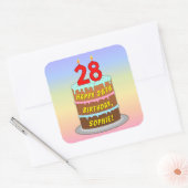 28e verjaardag: Fun Cake and Candles + Custom Name Vierkante Sticker (Envelop)