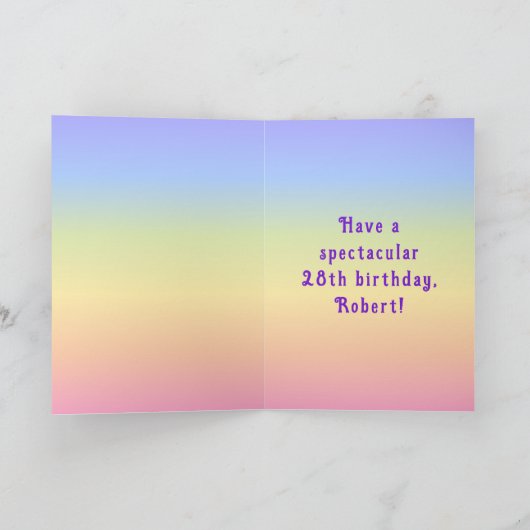 28e verjaardag — Fun Cake & Candles, w/ Eigen naam Kaart (Binnen)