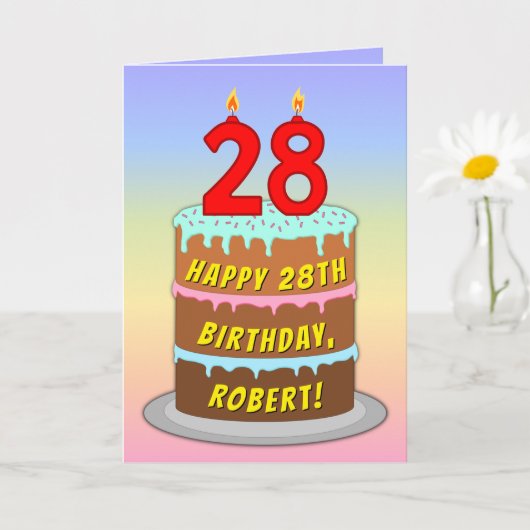 28e verjaardag — Fun Cake & Candles, w/ Eigen naam Kaart (Kleine Plant)