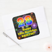 28e verjaardag: Fun Fireworks Kijk, regenboog # 28 Vierkante Sticker (Envelop)