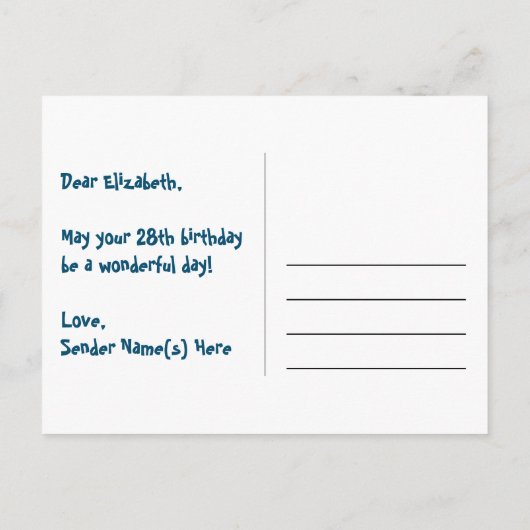 28e verjaardag: Fun Hearts-patroon, Regenboog 28 Briefkaart (Achterkant)