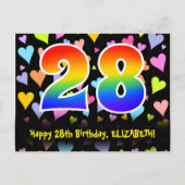 28e verjaardag: Fun Hearts-patroon, Regenboog 28 Briefkaart (Voorkant)