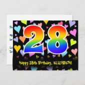 28e verjaardag: Fun Hearts Pattern, Regenboog 28 Briefkaart (Voorkant / Achterkant)