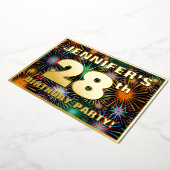 28e verjaardag — Fun, kleurrijke Fireworks look Folie Uitnodiging (Gedraaid)