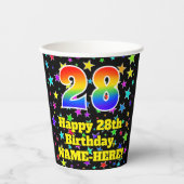 28e verjaardag: Fun Stars Pattern en Rainbow 28 Papieren Bekers (Voorkant)