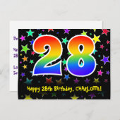28e verjaardag: Fun Stars Pattern, Rainbow 28, Naa Briefkaart (Voorkant / Achterkant)