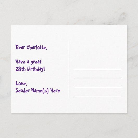 28e verjaardag: Fun Stars Pattern, Rainbow 28, Naa Briefkaart (Achterkant)