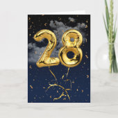 28e verjaardag Gold Mylar ballon en Confetti Card Kaart (Voorkant)