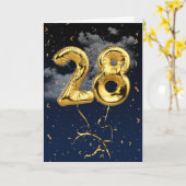 28e verjaardag Gold Mylar ballon en Confetti Card Kaart (Gele Bloem)
