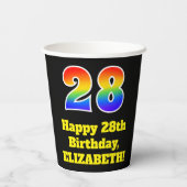 28e verjaardag: Kleurrijk, Leuk, Spannend, Regenbo Papieren Bekers (Achterkant)