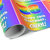 28e verjaardag: kleurrijk, vun regenboogpatroon #  cadeaupapier (Rol Hoek)