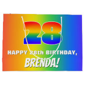 28e verjaardag: kleurrijk, vun regenboogpatroon # groot cadeauzakje (Achterkant)