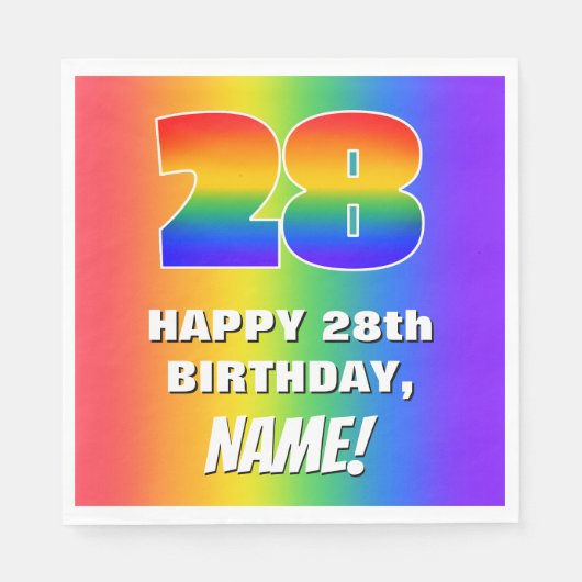 28e verjaardag: kleurrijk, vun regenboogpatroon # servet (Voorkant)