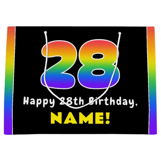 28e verjaardag: kleurrijke regenboog # 28, aangepa groot cadeauzakje (Voorkant)