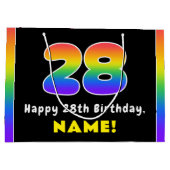 28e verjaardag: kleurrijke regenboog # 28, aangepa groot cadeauzakje (Achterkant)