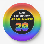 28e verjaardag: kleurrijke regenboog # 28, aangepa papieren bordje (Voorkant)