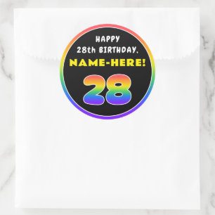 28e verjaardag: kleurrijke regenboog # 28, aangepa ronde sticker