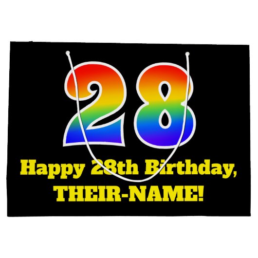 28e verjaardag ~ Leuk, Kleurrijk, Levendig, Regenb Groot Cadeauzakje (Achterkant)