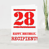 28e verjaardag: leuk, rode rubber stempel geïnspir kaart (Voorkant)