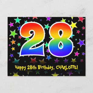 28e Verjaardag: Leuk Sterren Patroon, Regenboog 28 Briefkaart