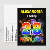 28e verjaardag - Leuk vuurwerk, Regenboog look "28 Briefkaart (Voorkant / Achterkant)