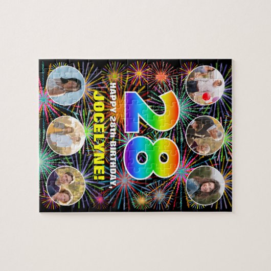 28e verjaardag: Leuke regenboog #, Aangepaste naam Legpuzzel (Horizontaal)