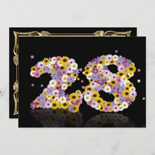 28e verjaardag, met bloemen kaart (Voorkant / Achterkant)