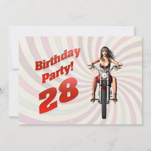 28e verjaardag met een meisje op een motorfiets kaart