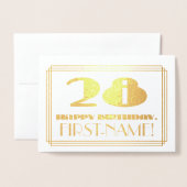 28e verjaardag; naam + Art Deco geïnspireerd look Folie Kaarten (Voorkant met envelop)