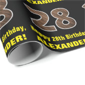 28e verjaardag: Naam & Faux Wood Grain Patroon "28 Cadeaupapier (Rol Hoek)