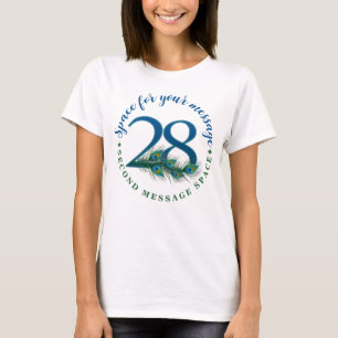 28e verjaardag of jubileum pauwenveren t-shirt