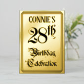 28e verjaardag Partij — Elegant Manuscript + de Na Folie Uitnodiging (Staand Voorkant)