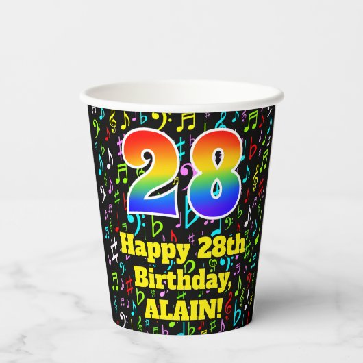 28e Verjaardag: Plezier Muzieknoten Patroon, Regen Papieren Bekers (Achterkant)