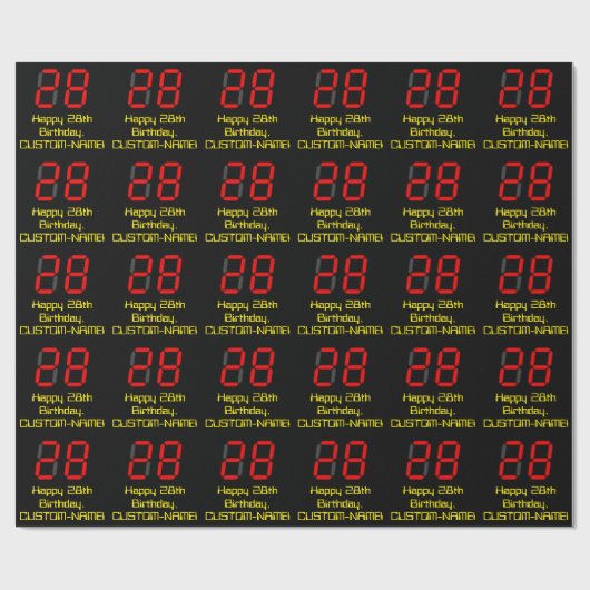 28e verjaardag: Red Digital Clock Style "28" + naa Cadeaupapier (Vlak)