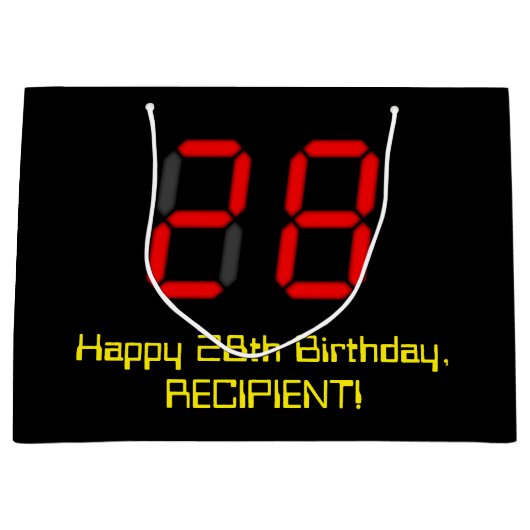 28e verjaardag: Red Digital Clock Style "28" + naa Groot Cadeauzakje (Voorkant)