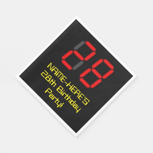 28e verjaardag: Red Digital Clock Style "28" + naa Servet (Hoek)