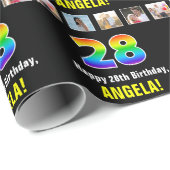 28e verjaardag: Regenboog "28"; Aangepaste foto's Cadeaupapier (Rol Hoek)