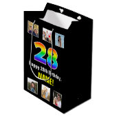 28e verjaardag: Regenboog "28", aangepaste foto's  Medium Cadeauzakje (Voorkant Gekanteld)