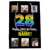 28e verjaardag: Regenboog "28", aangepaste foto's  Medium Cadeauzakje (Voorkant)